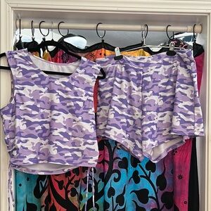 Purple Camouflage Crop Top and Shorts Set